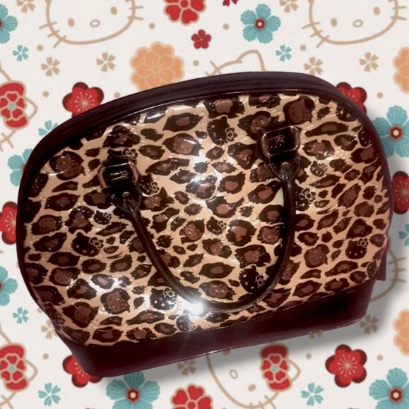 Loungefly Hello Kitty Cheetah Print Patent Leather Large Bowler Bag Purse - Picture 2 of 16